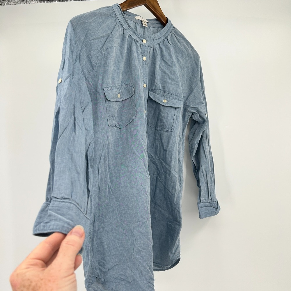 J Crew 100% Cotton Country Cottage Tunic Top Womens M Roll Tab Peasant Coastal